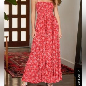 Lulus Chic and Comfy Red Floral Spaghetti Strap Dress